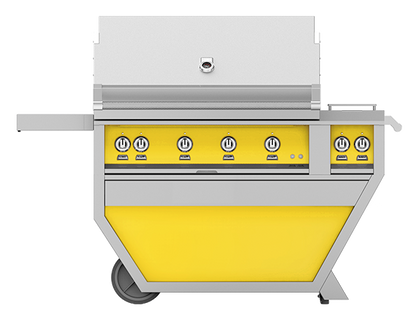 Hestan 42" Outdoor Built-In Grill with Deluxe Cart, 4-Trellis Burners, Double Side Burner & Rotisserie Kit - GABR42CX2