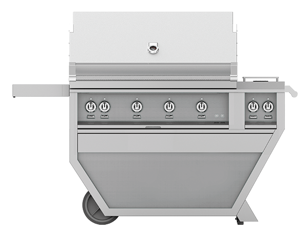 Hestan 42" Outdoor Built-In Grill with Deluxe Cart, 4-Trellis Burners, Double Side Burner & Rotisserie Kit - GABR42CX2