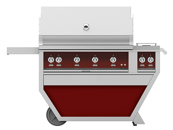 Hestan 42" Outdoor Built-In Grill with Deluxe Cart, 4-Trellis Burners, Double Side Burner & Rotisserie Kit - GABR42CX2