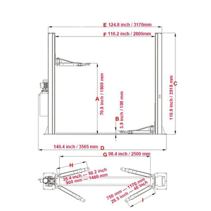 KATOOL KT-H105 Two Post Vehicle Lift 10,000 lbs Capacity