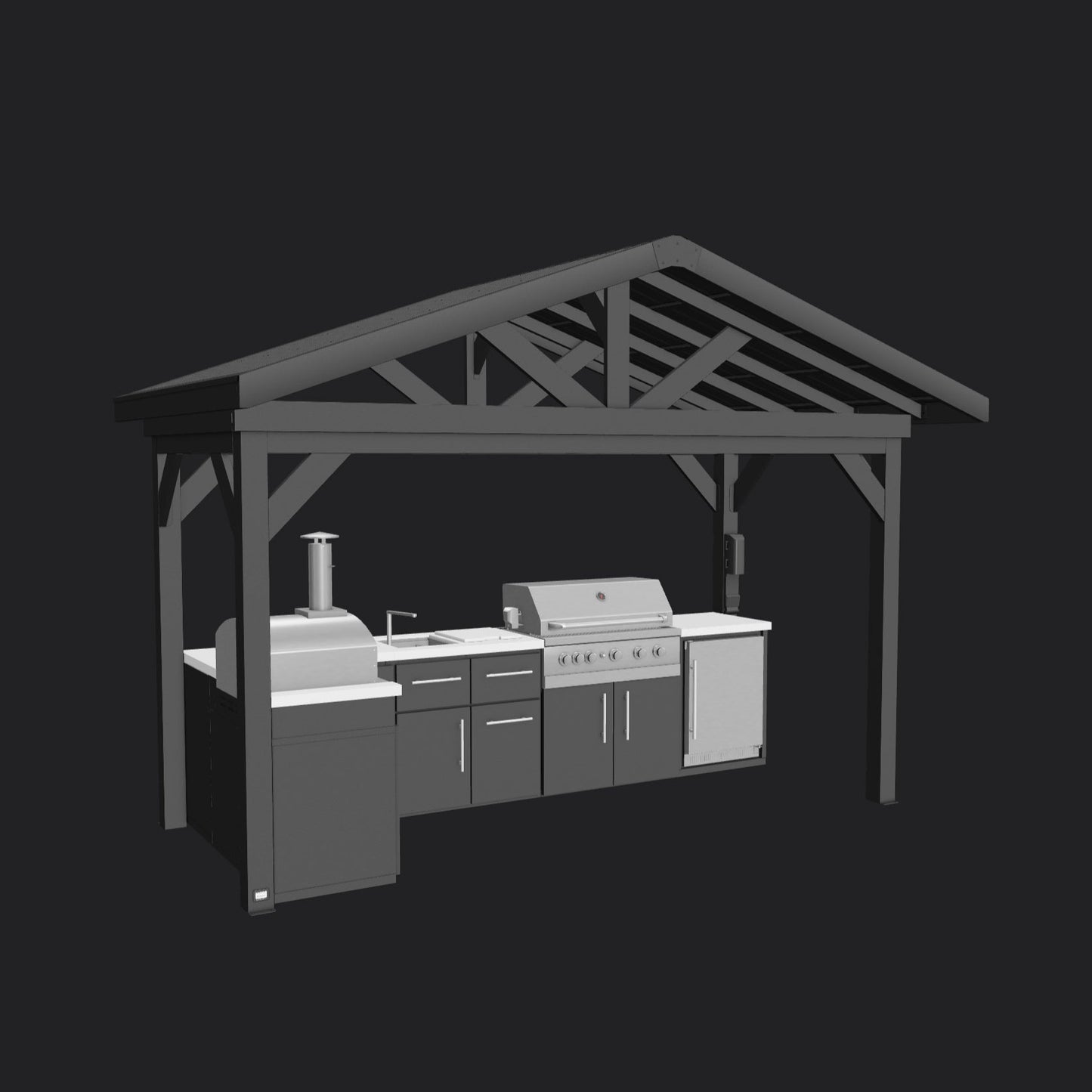 Lancaster | L-Shape Outdoor Kitchen with Built-In Griddle & Pizza Oven