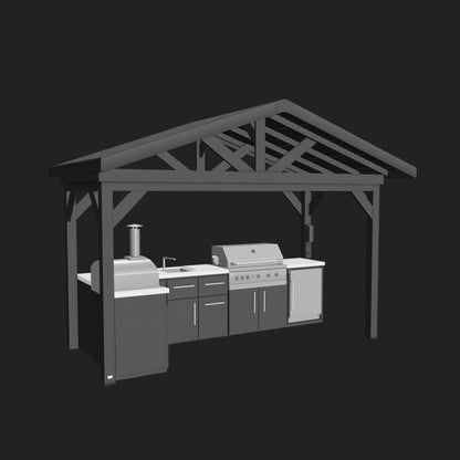 Lancaster | L-Shape Outdoor Kitchen with Built-In Griddle & Pizza Oven