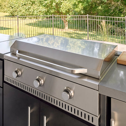 Lancaster | L-Shape Outdoor Kitchen with Built-In Griddle & Pizza Oven