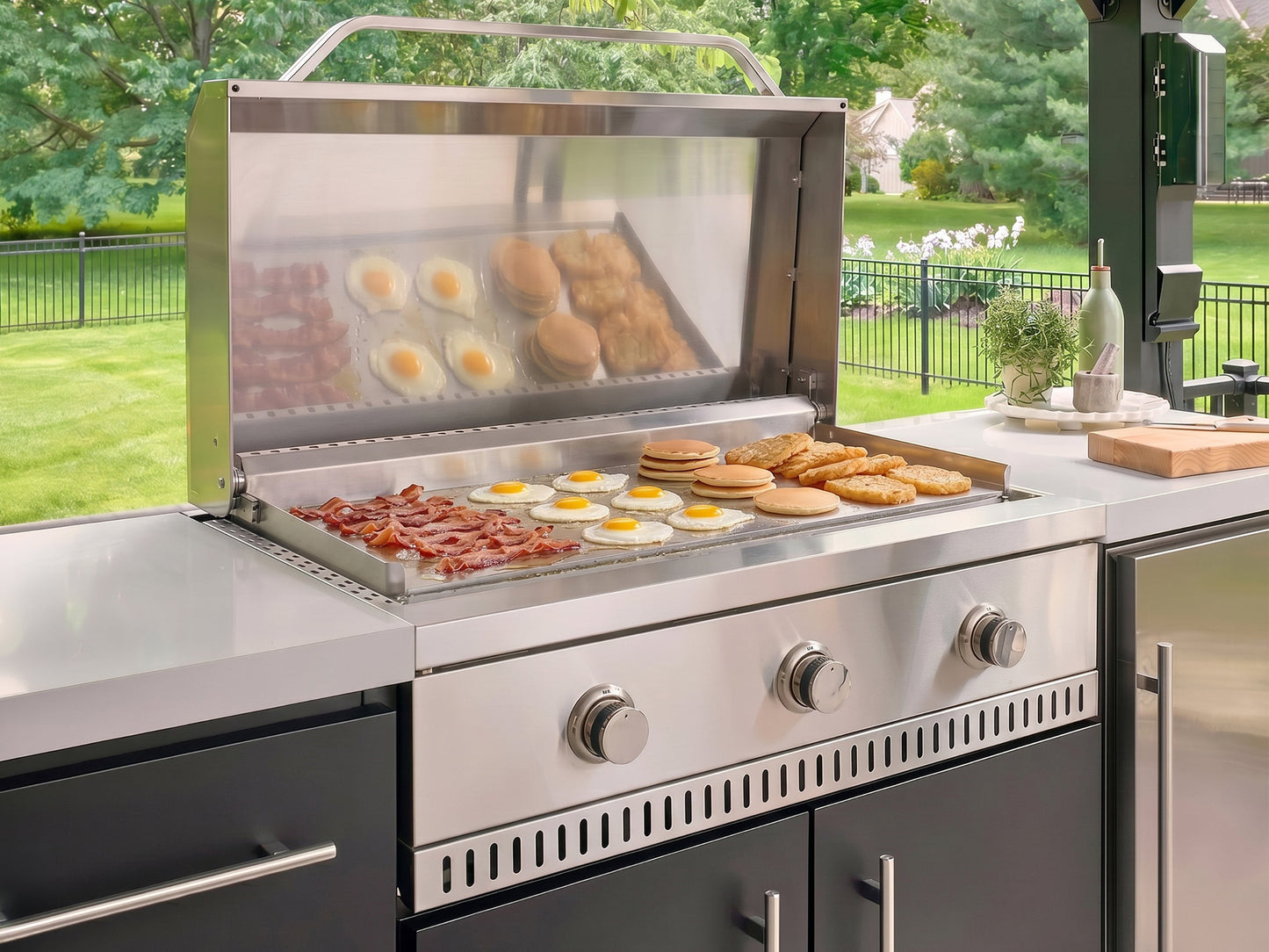 Lancaster | Covered Linear Outdoor Kitchen with Built-In Griddle