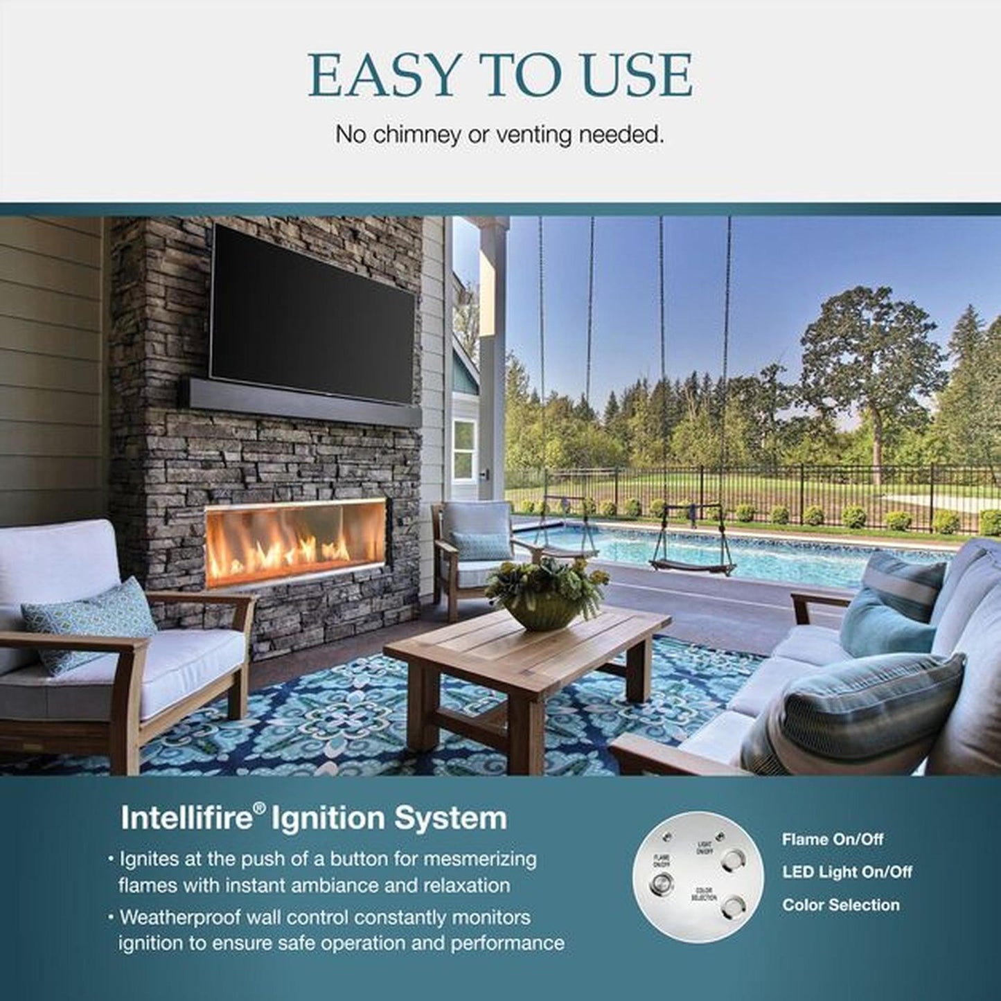 Majestic Lanai 60" Linear Contemporary Outdoor Vent-Free Natural Gas Fireplace
