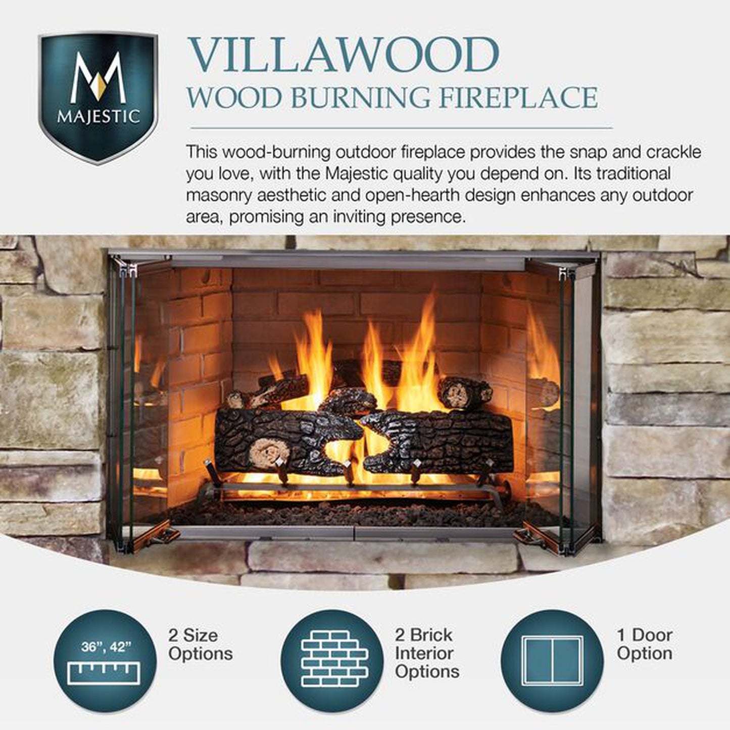 Majestic Villawood 36" Traditional Outdoor Wood Burning Fireplace