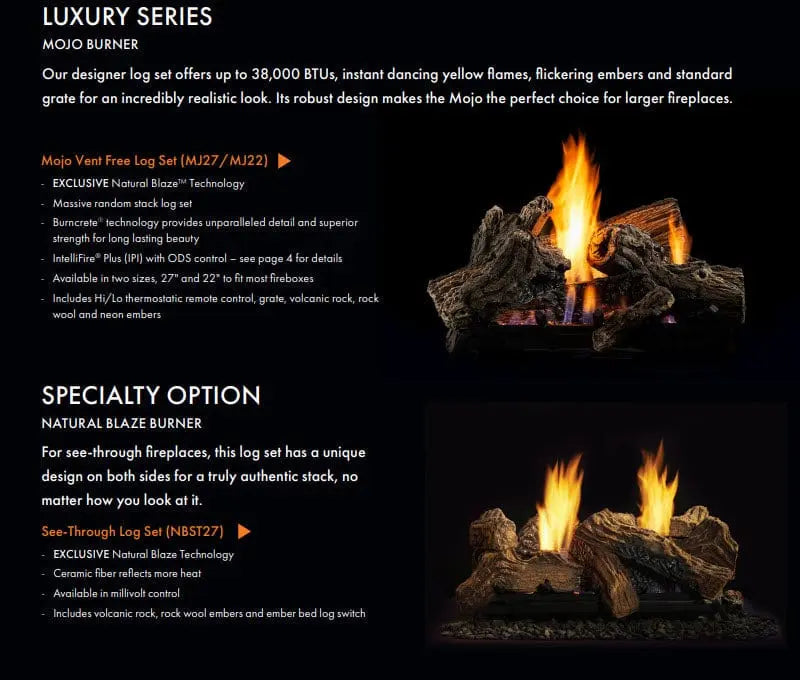 Monessen Gas Fireplace 36" Lo-Rider Double-Sided Clean Face Vent Free Firebox MGF36LR