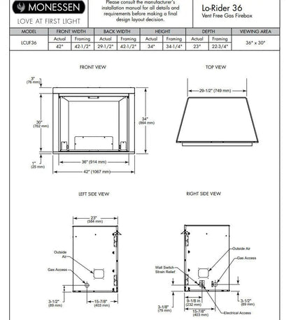Monessen Gas Fireplace Lo-Rider Clean Face Vent-Free 36" MFV36LCF