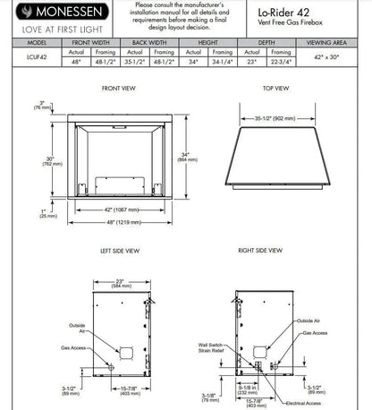 Monessen Gas Fireplace 42" Lo-Rider Clean Face Vent-Free MFCF42
