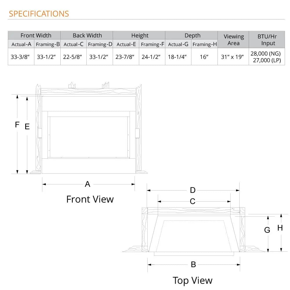 Monessen Gas Fireplaces Solstice Vent-Free Traditional 33" MFV600