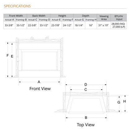 Monessen Gas Fireplaces Solstice Vent-Free Traditional 33" MFV600