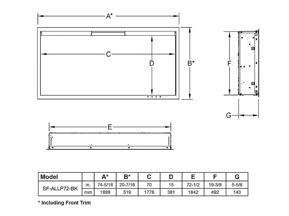 SimpliFire Built-In Electric Fireplace 72-in Allusion Platinum WM072