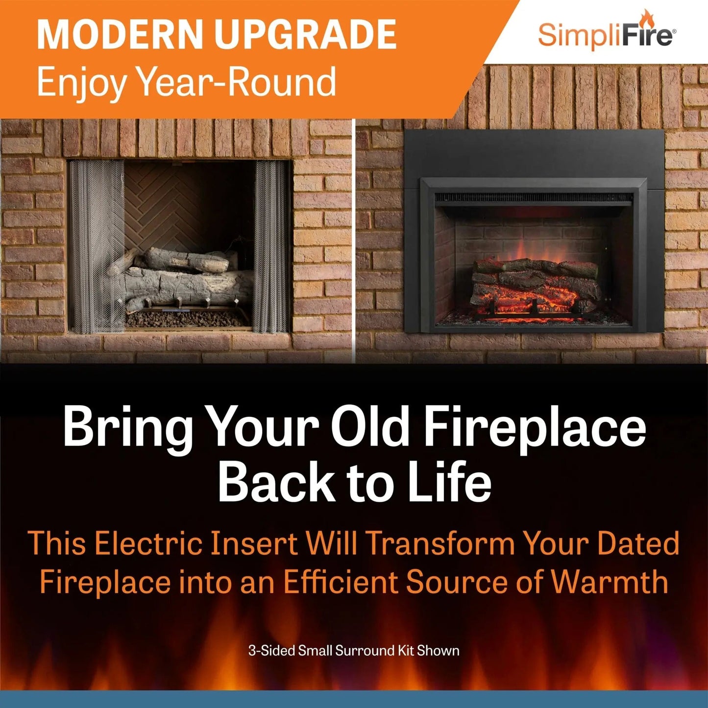 SimpliFire Built-In Electric Fireplace Insert 32-In with Small Surround Trim SF32ST