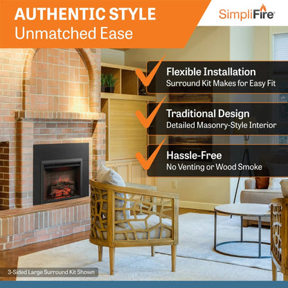 SimpliFire Built-In Electric Fireplace Insert 32-In with Small Surround Trim SF32ST