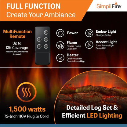 SimpliFire Built-In Electric Fireplace Insert 32-In with Small Surround Trim SF32ST