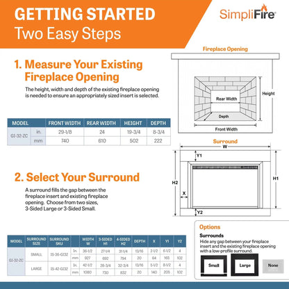 SimpliFire Built-In Electric Fireplace Insert 32-In with Small Surround Trim SF32ST
