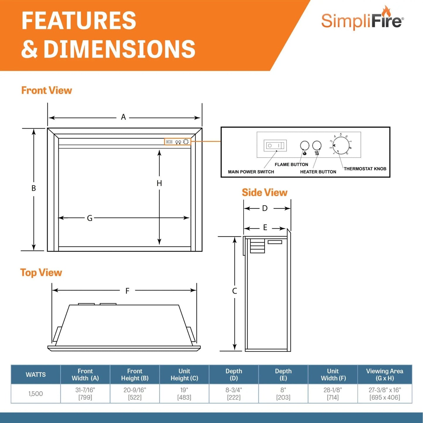 SimpliFire Built-In Electric Fireplace Insert 32" SFI32