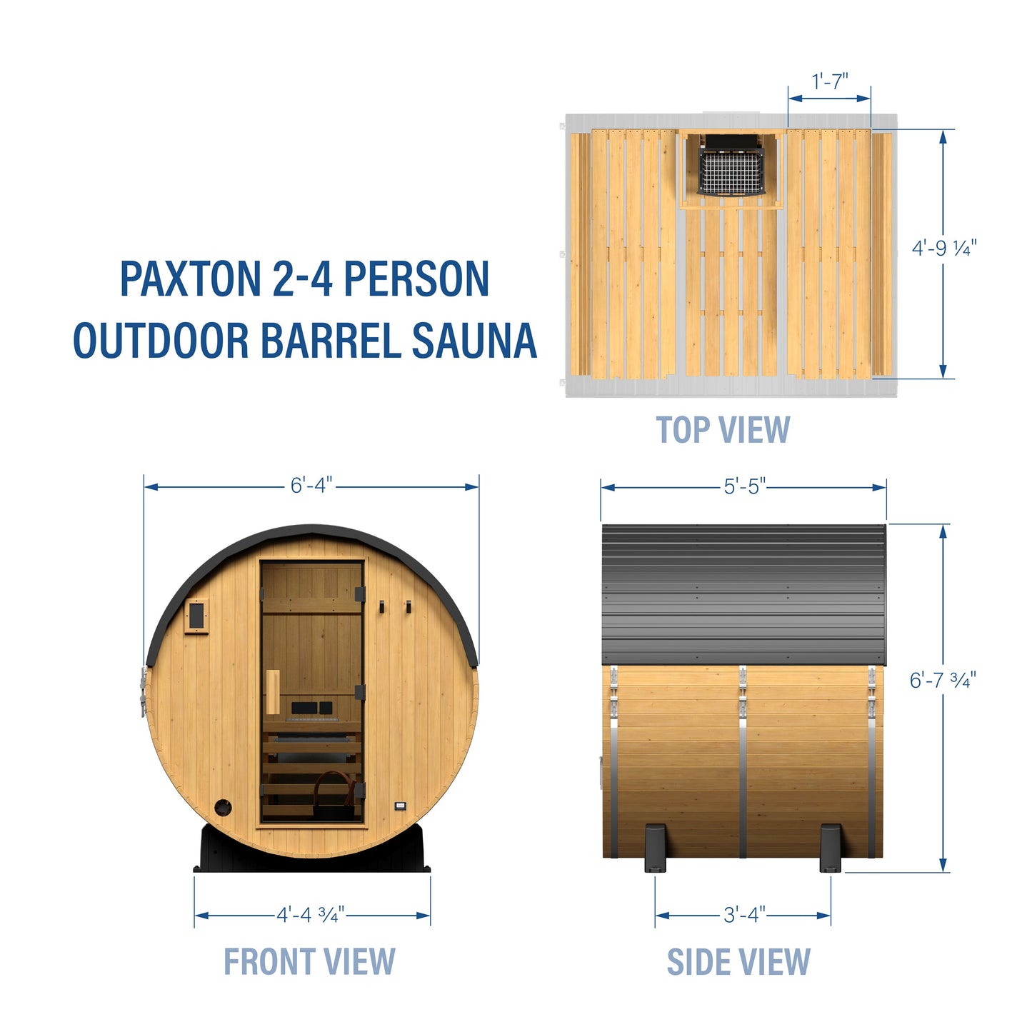 Paxton Outdoor Barrel Sauna – 2-4 Person