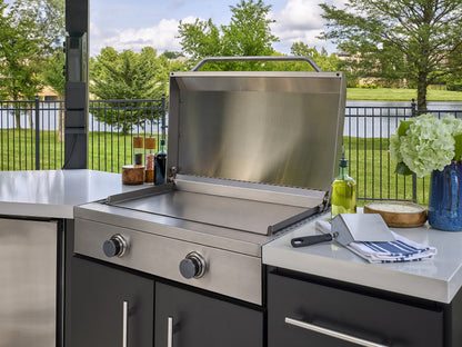 Edgemont Cove | Curved Outdoor Kitchen with Built-In Grill, Griddle & Pizza Oven
