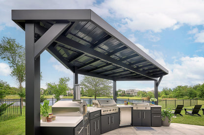 Edgemont Cove | Curved Outdoor Kitchen with Built-In Grill, Griddle & Pizza Oven