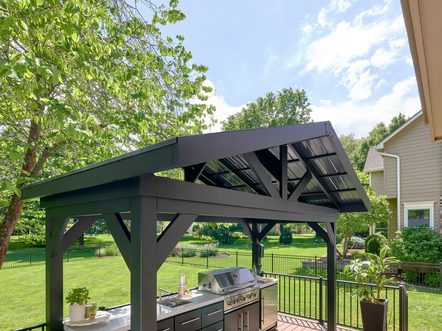 Lancaster | Covered Linear Outdoor Kitchen with Built-In Griddle
