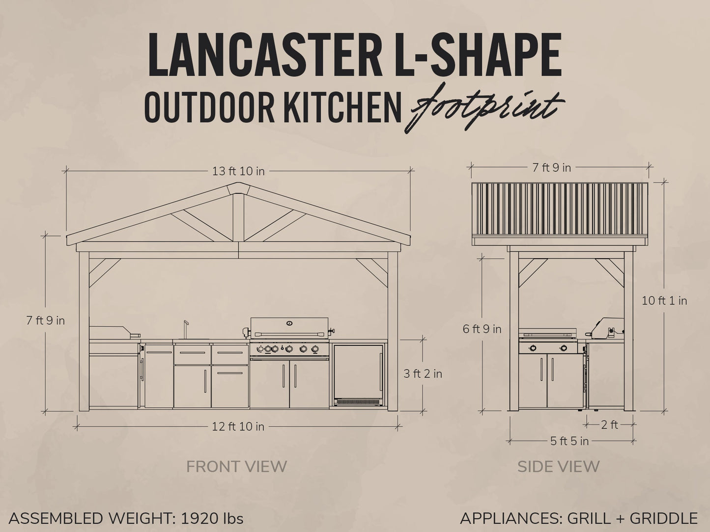 Lancaster | L-Shape Outdoor Kitchen with Built-In Grill & Griddle