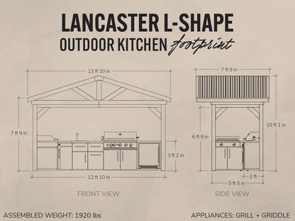 Lancaster | L-Shape Outdoor Kitchen with Built-In Grill & Griddle