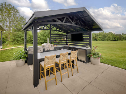 Langston | Covered Walk-In Outdoor Kitchen with Built-In Griddle & Pizza Oven