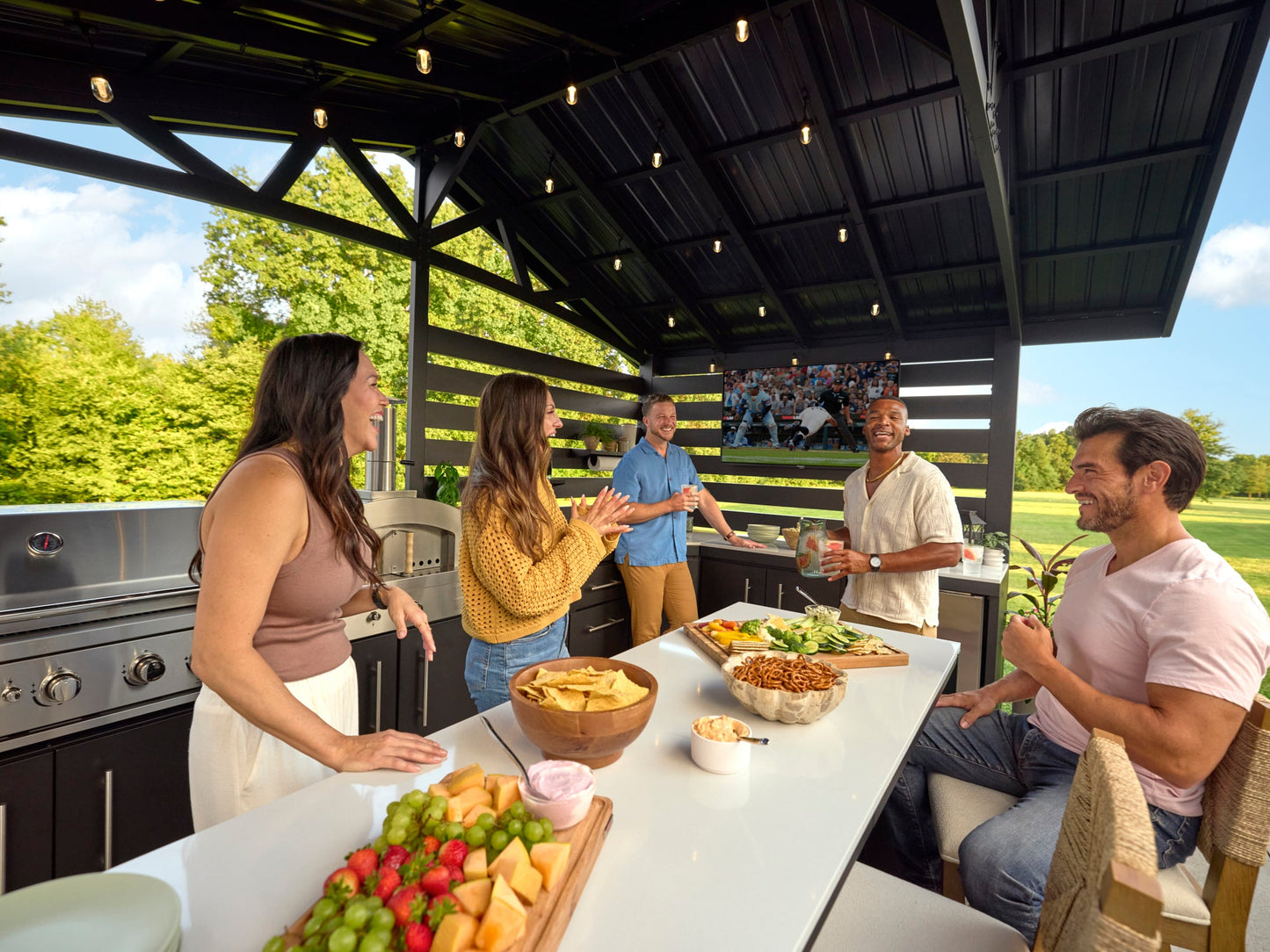 Langston | Covered Walk-In Outdoor Kitchen with Built-In Grill & Griddle