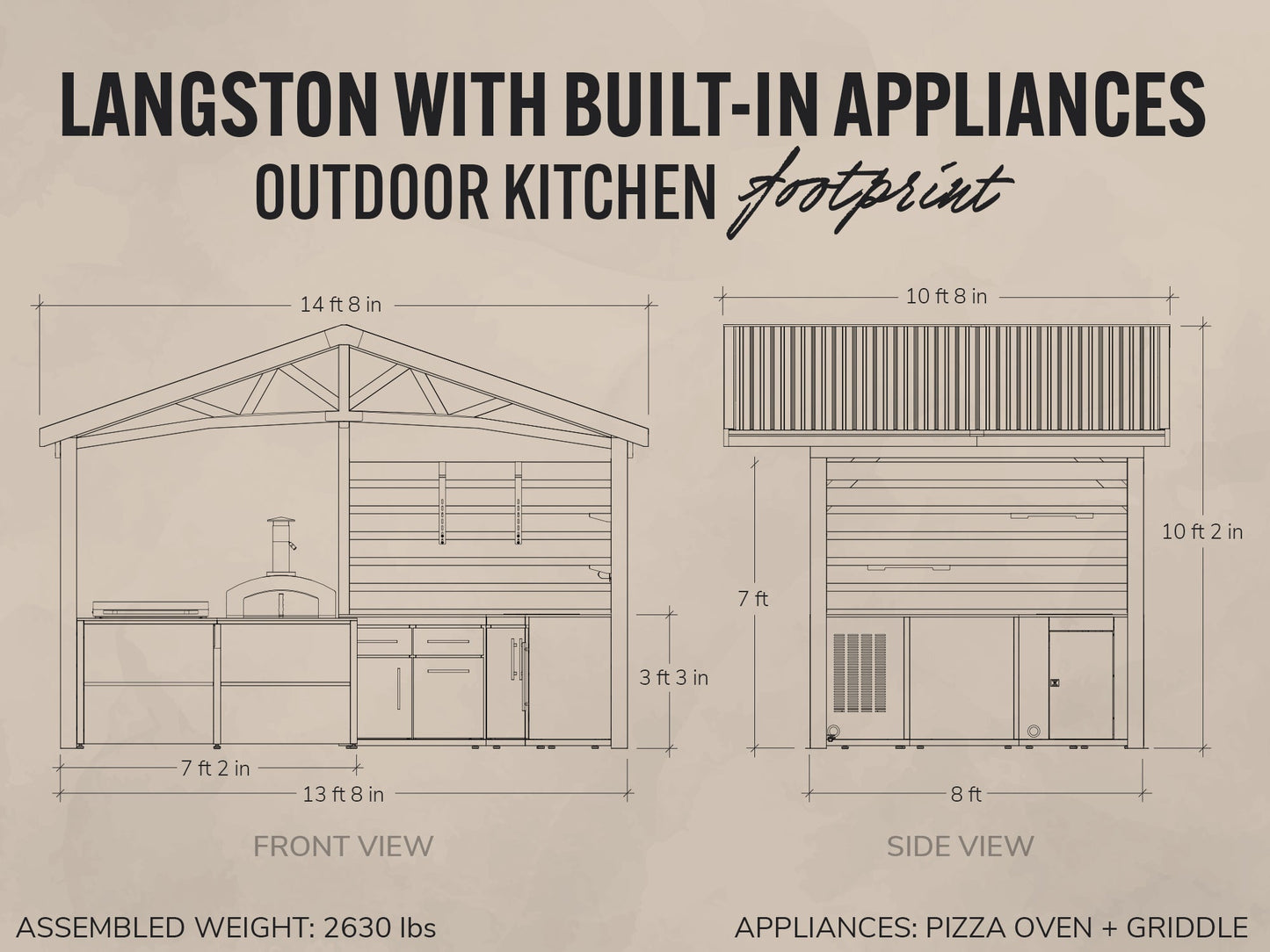 Langston | Covered Walk-In Outdoor Kitchen with Built-In Griddle & Pizza Oven