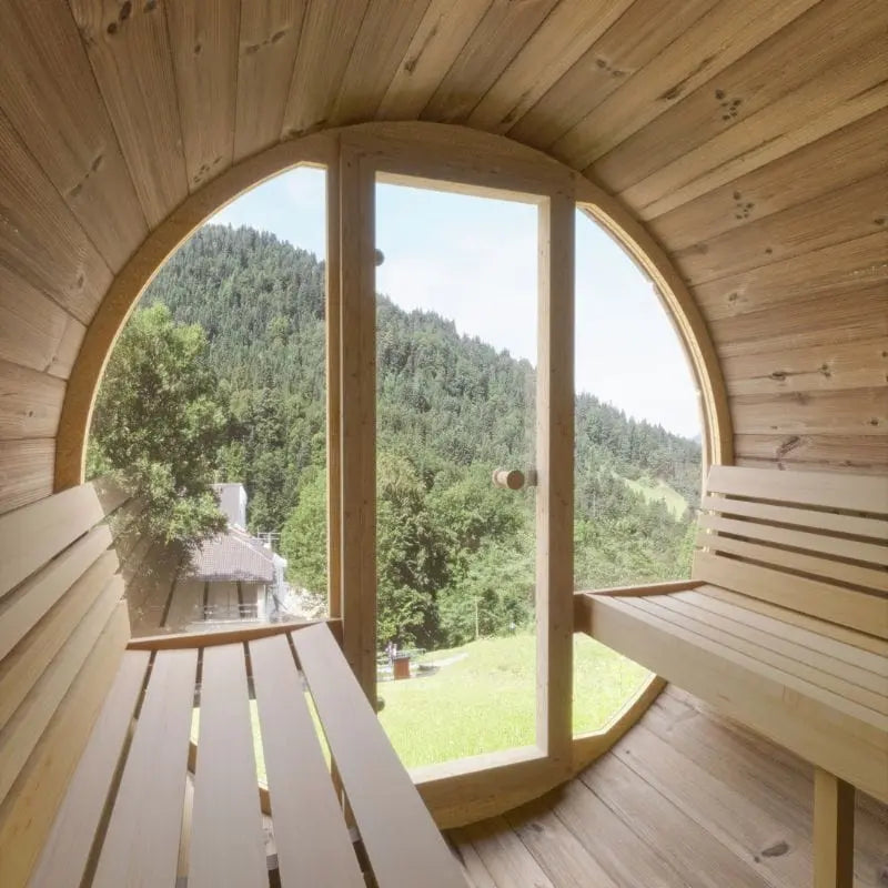 SaunaLife 4-Person Panoramic Outdoor Barrel Sauna Model E7G | AQVINA World