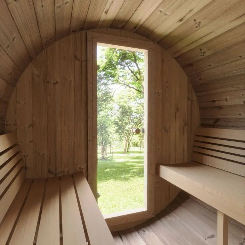 SaunaLife 6-Person Outdoor Barrel Sauna Model E8 | AQVINA World