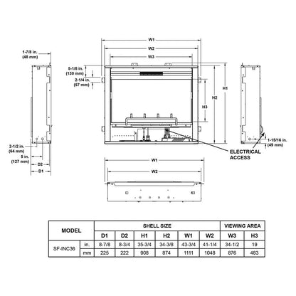 SimpliFire Built-In Electric Fireplace Inception 36-in Halston Decorative Front SF36HF