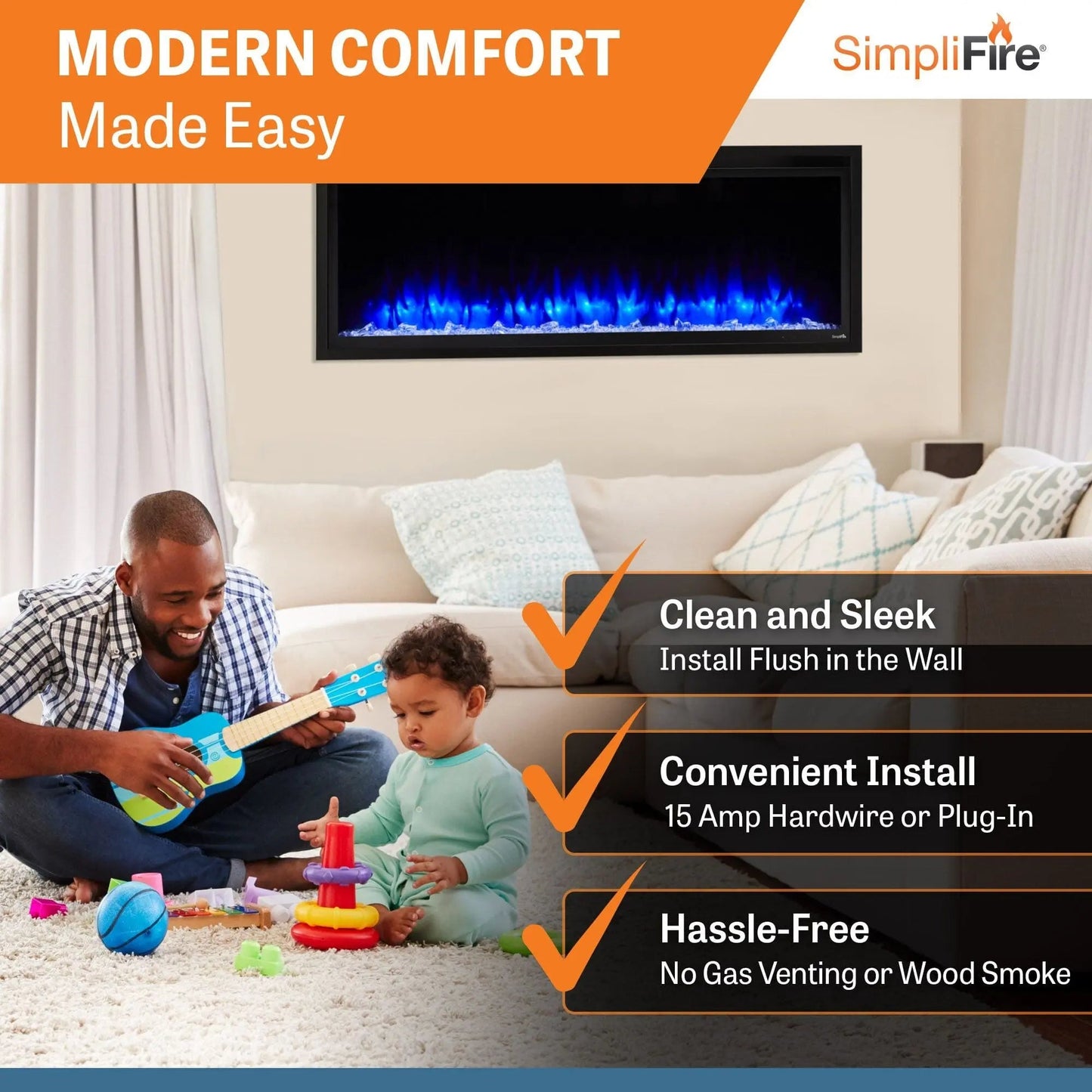 SimpliFire Built-In Electric Fireplace 50-in Allusion Platinum WM123