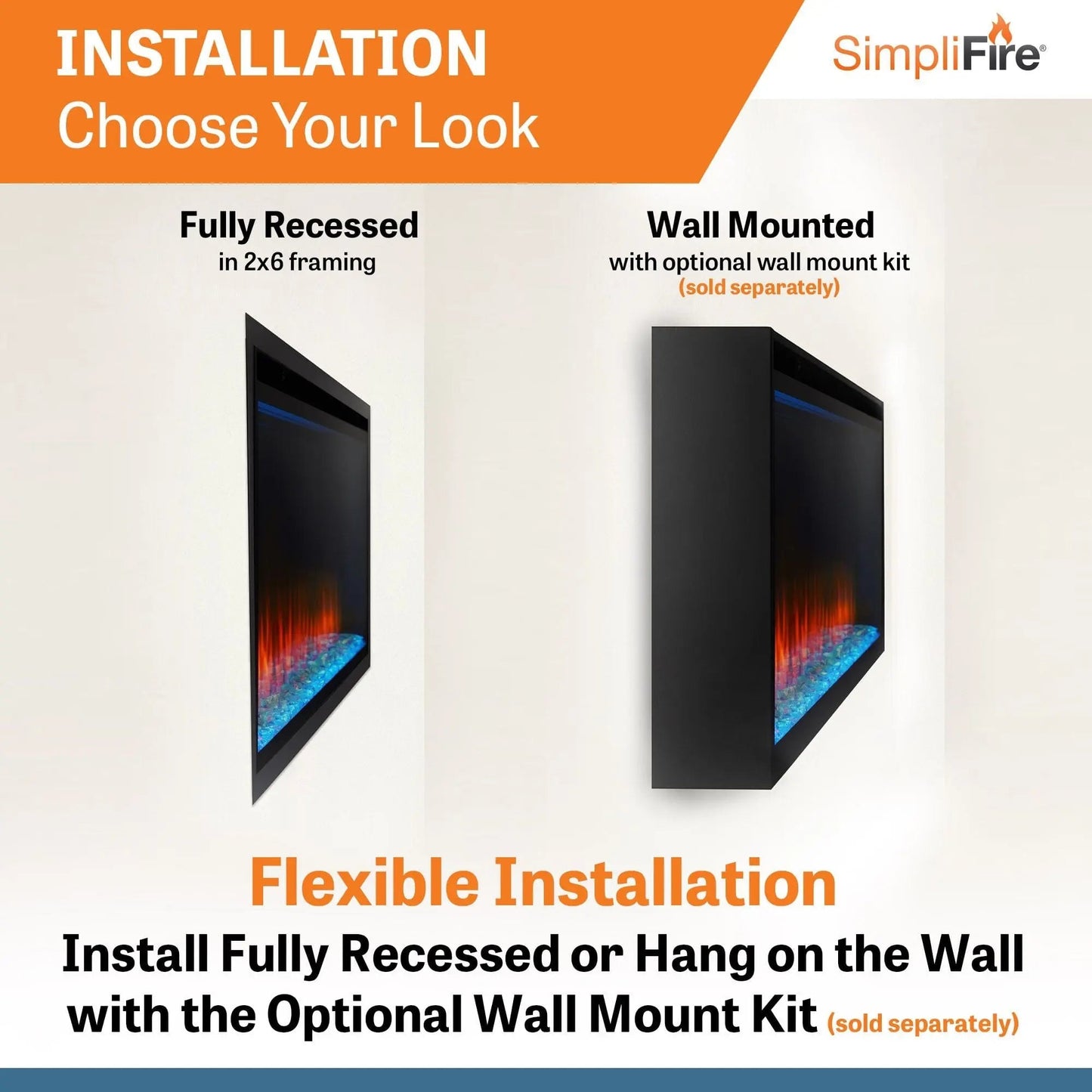 SimpliFire Built-In Electric Fireplace 50-in Allusion Platinum WM123