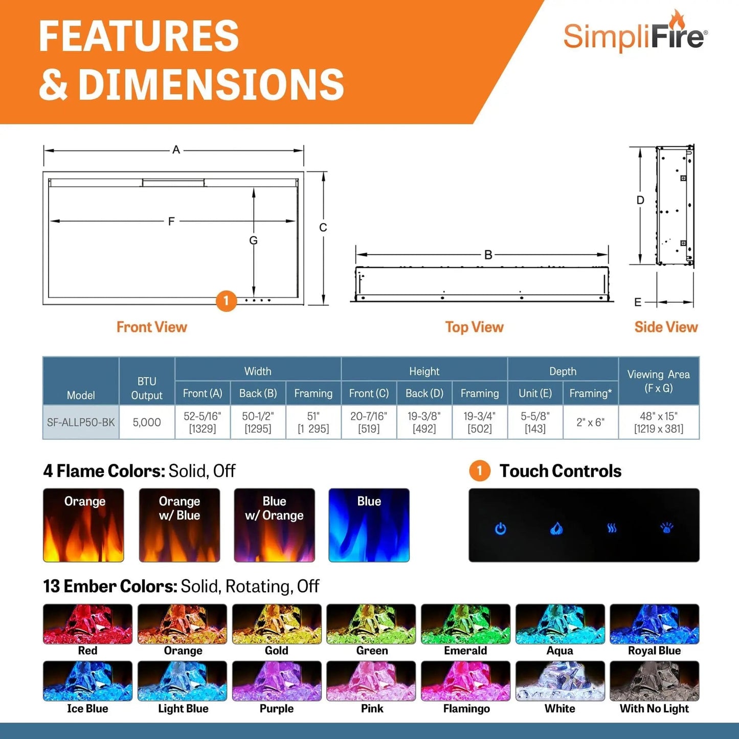 SimpliFire Built-In Electric Fireplace 50-in Allusion Platinum WM123