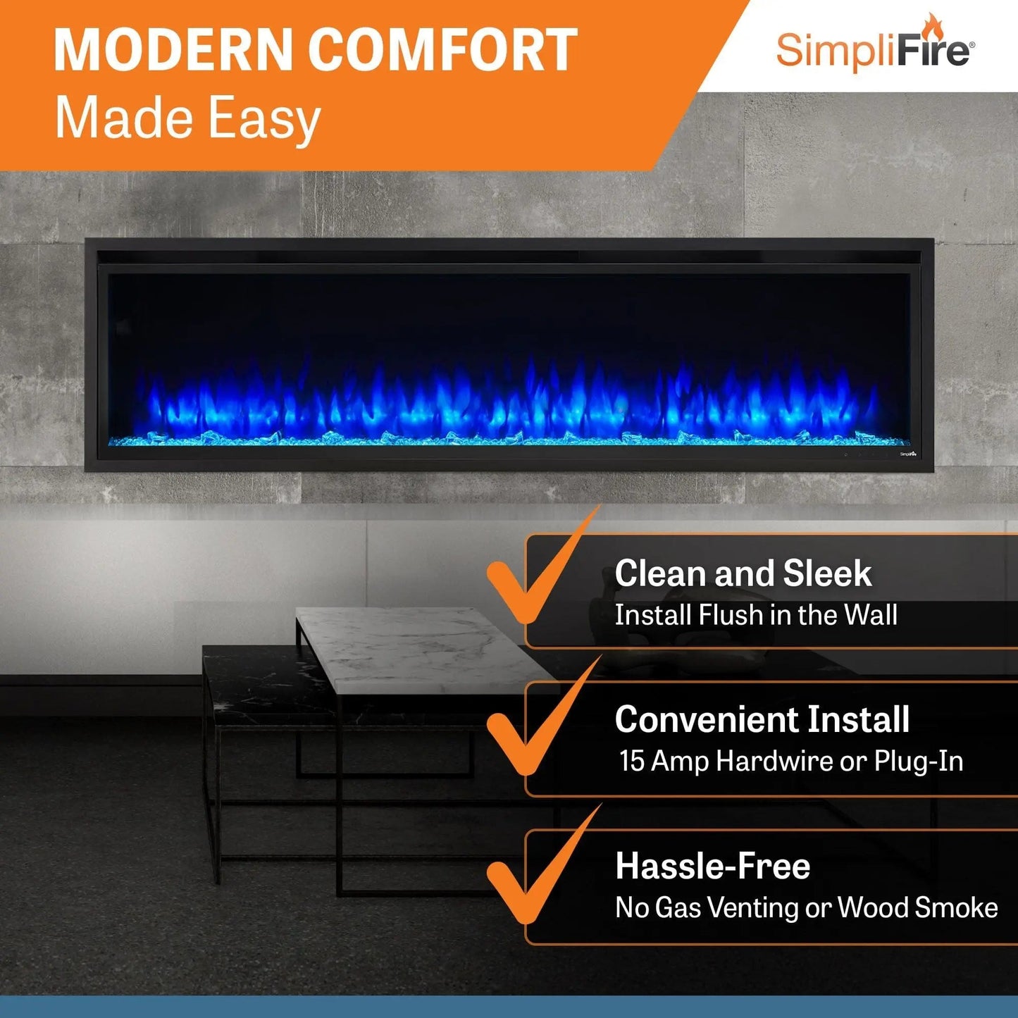 SimpliFire Built-In Electric Fireplace 72-in Allusion Platinum WM072