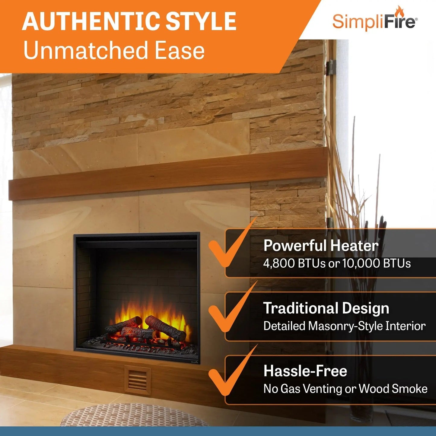 SimpliFire Built-In Electric Fireplace 36-In