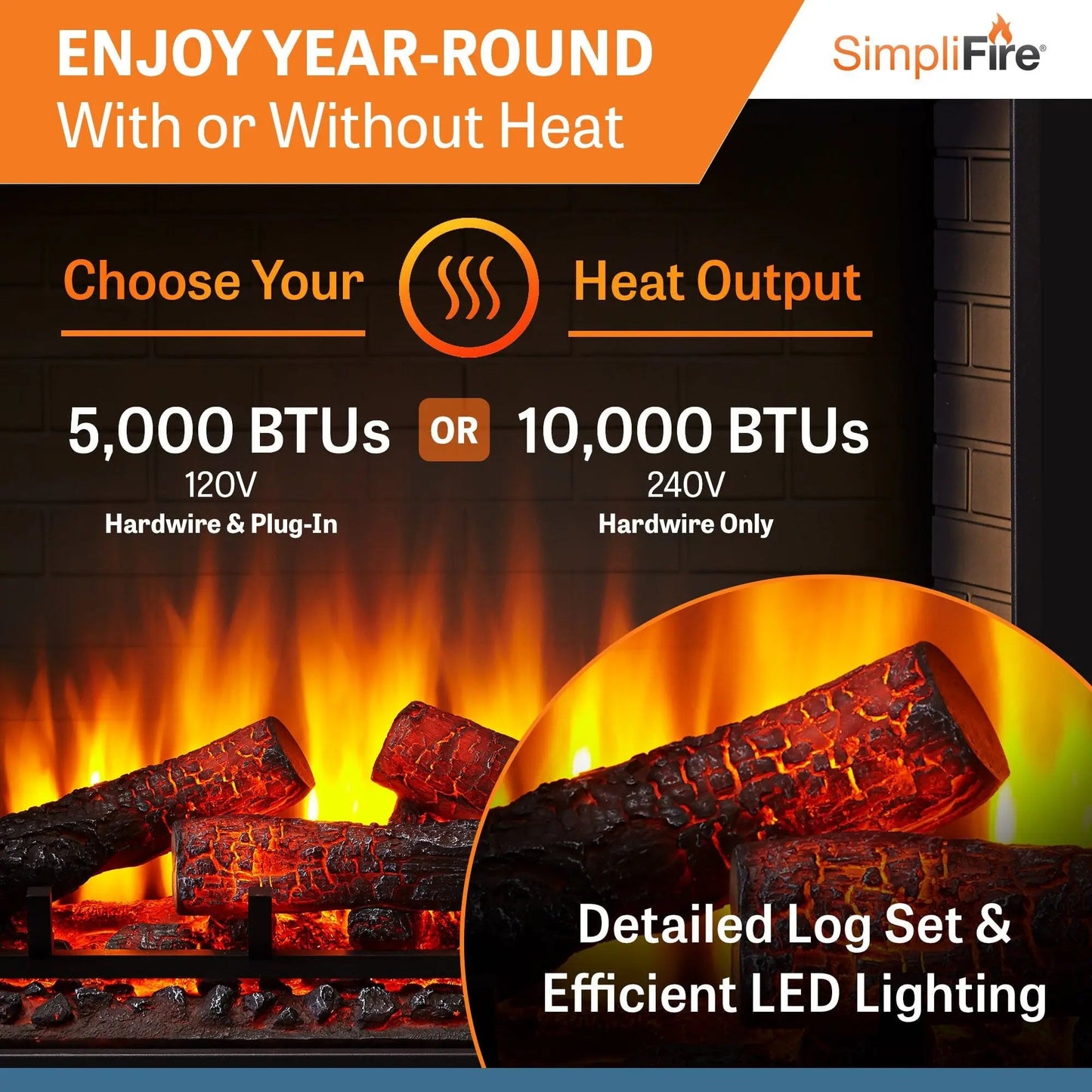 SimpliFire Built-In Electric Fireplace 30-In W/ Trim Kit SF30BIEPK