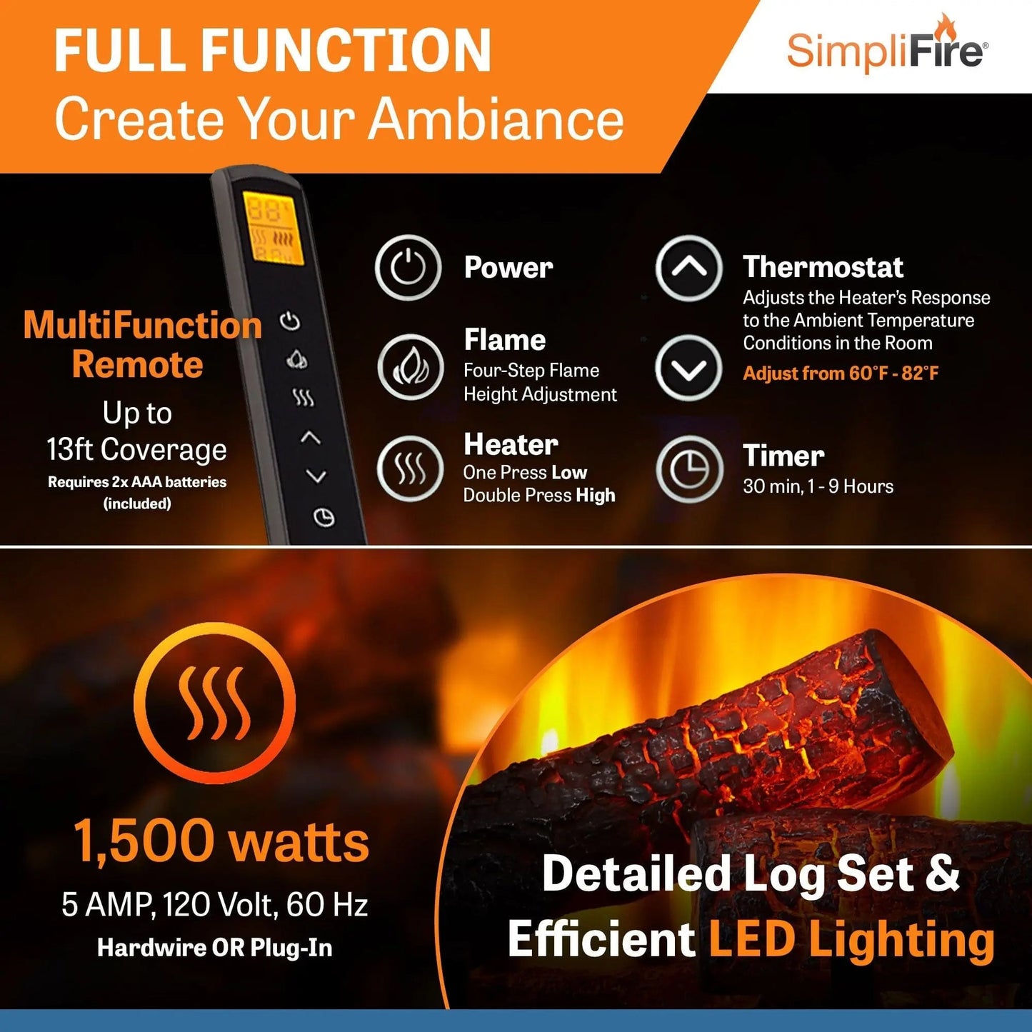 SimpliFire Built-In Electric Fireplace Insert 25" SF25EI