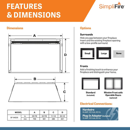 SimpliFire Built-In Electric Fireplace Insert 30-In SF30