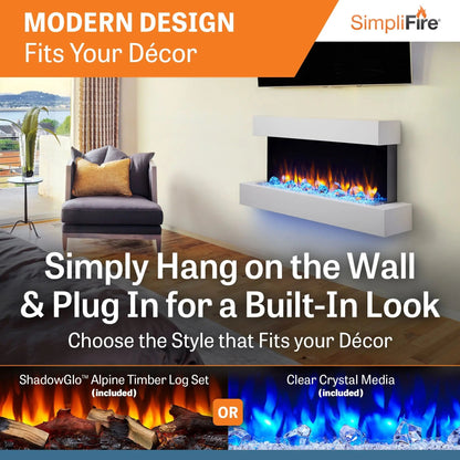 SimpliFire Wall Mount Electric Fireplace Format Floating Mantel SimpliFireFormatFMWM100