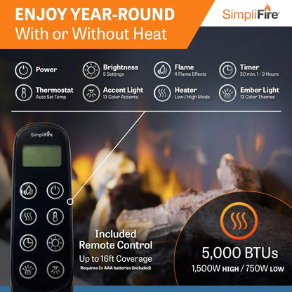 SimpliFire Wall Mount Electric Fireplace Format Floating Mantel SimpliFireFormatFMWM100