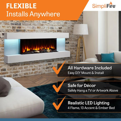 SimpliFire Wall Mount Electric Fireplace Format Floating Mantel SimpliFireFormatFMWM100