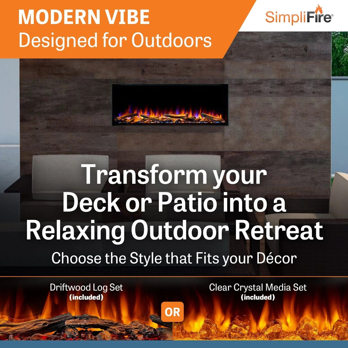 SimpliFire Built-In Electric Fireplace 43-in Forum Outdoor