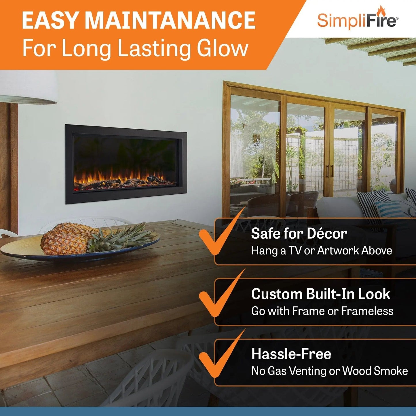 SimpliFire Built-In Electric Fireplace 43-in Forum Outdoor