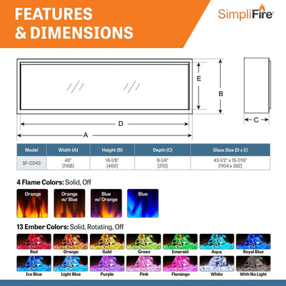 SimpliFire Built-In Electric Fireplace 43-in Forum Outdoor