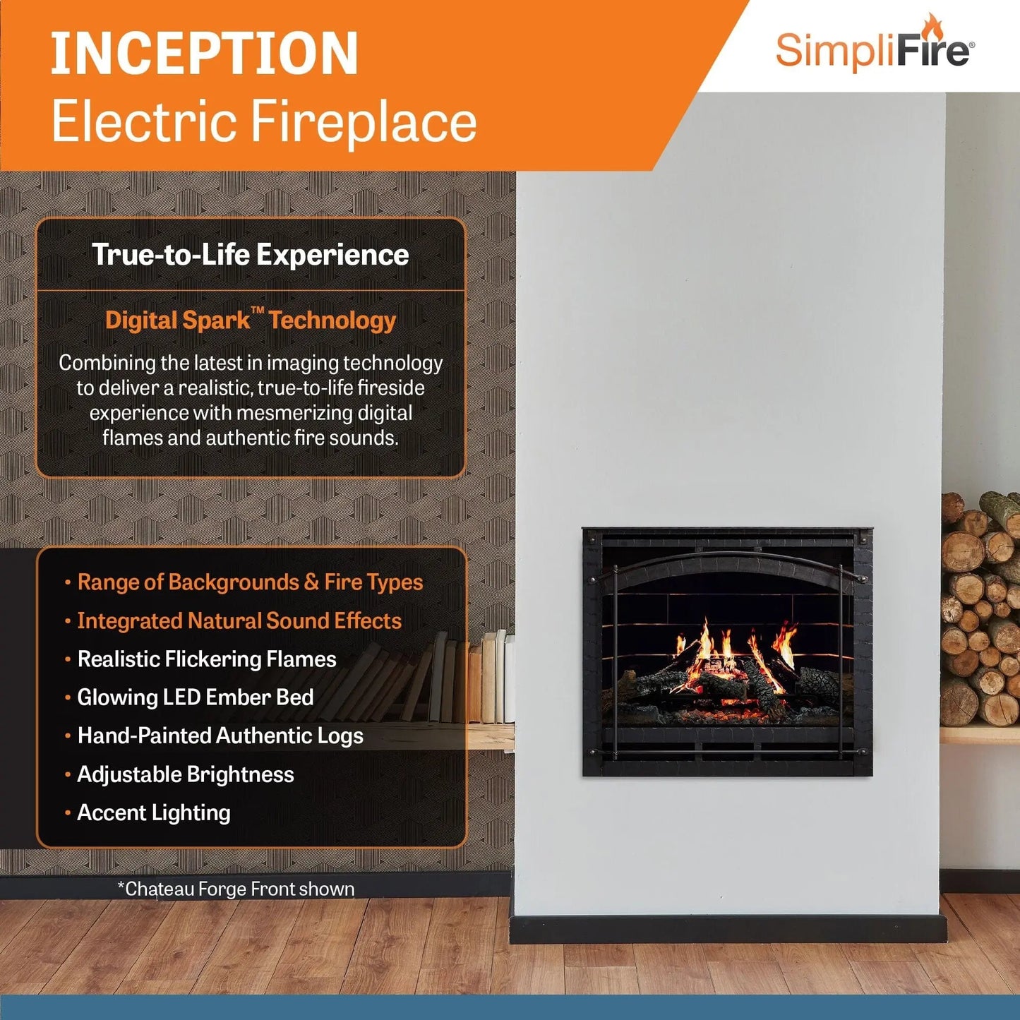 SimpliFire Built-In Electric Fireplace Inception 36-in Chateau Forge SF-36CF