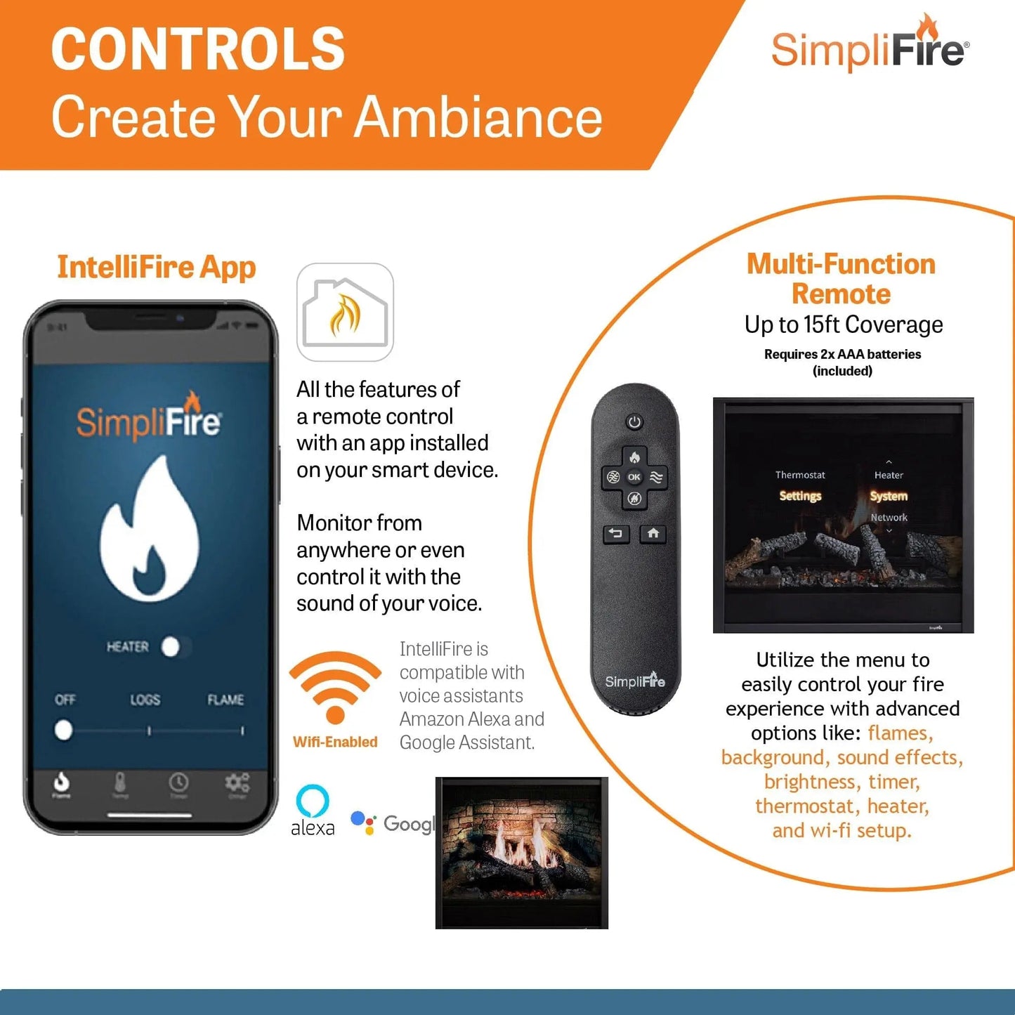 SimpliFire Built-In Electric Fireplace Inception 36" Folio SF36Folio