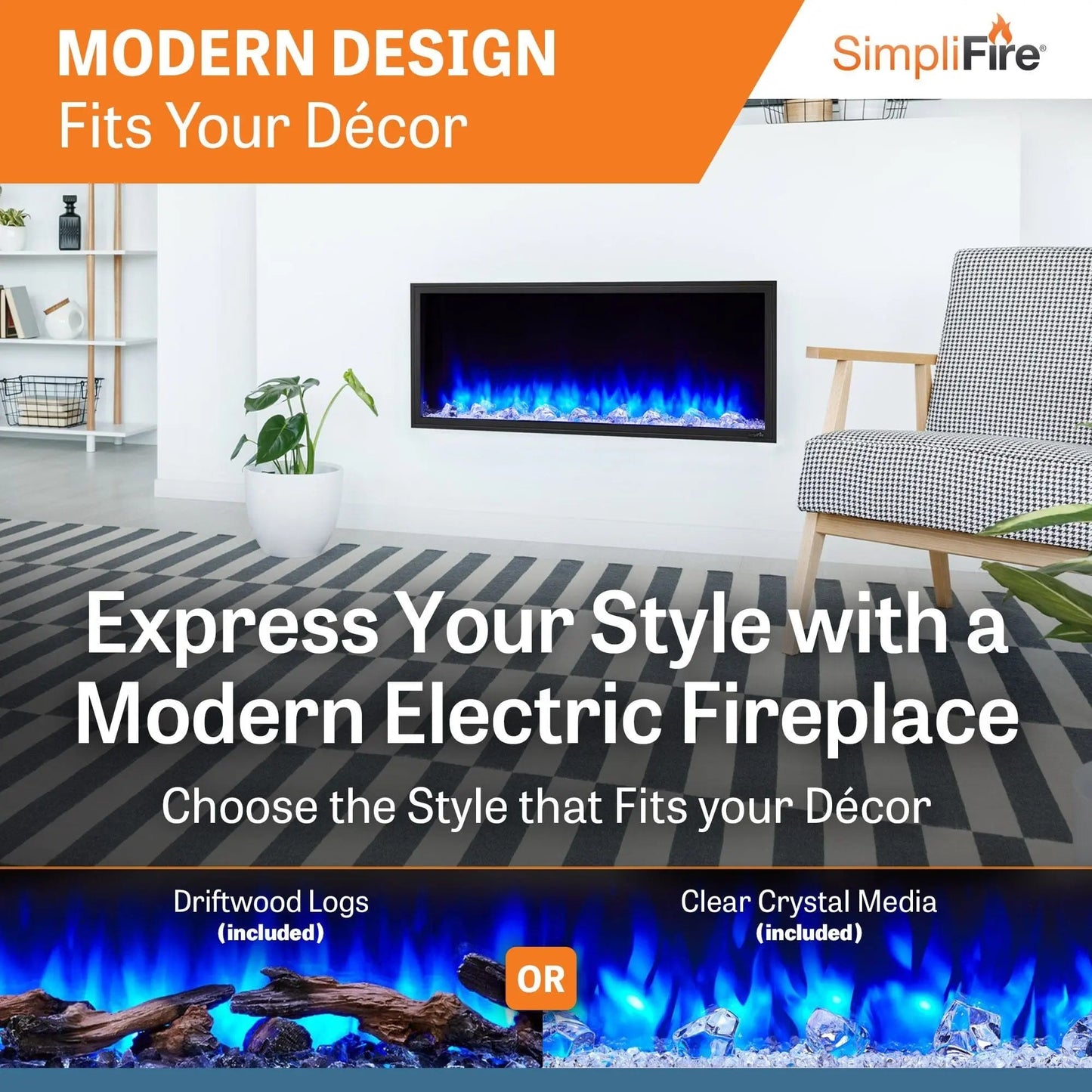 SimpliFire Built-In Electric Fireplace 43-in Scion SF43Scion